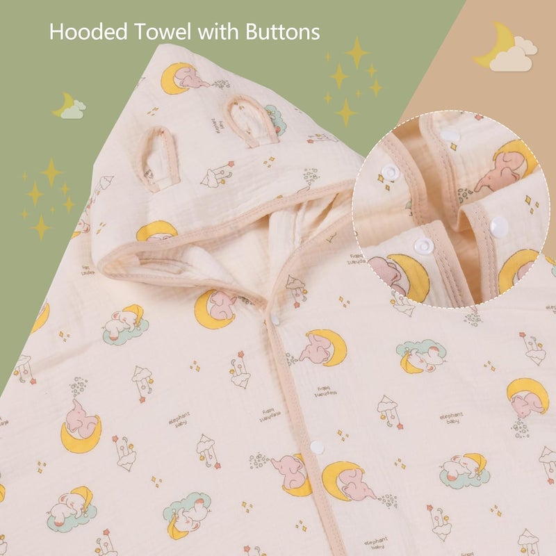 REMASS Hooded Towel Muslin Hooded Towel Made from Organic Cotton 6-Layer Cotton Bath Towel, Soft Bath Towels 25x51inches for Toddler Baby (Splashing Elephant) - Image 4